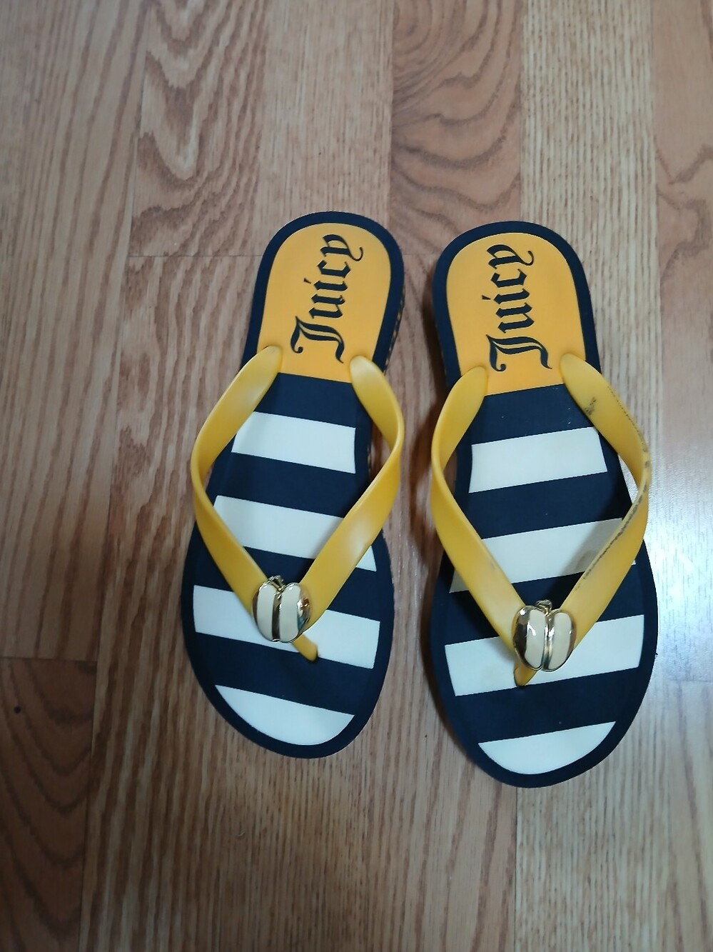 Juicy Couture Laney Strap Flip Flops with Striped Footbed